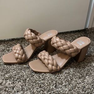 Elegant Tan Braided Heeled Sandals